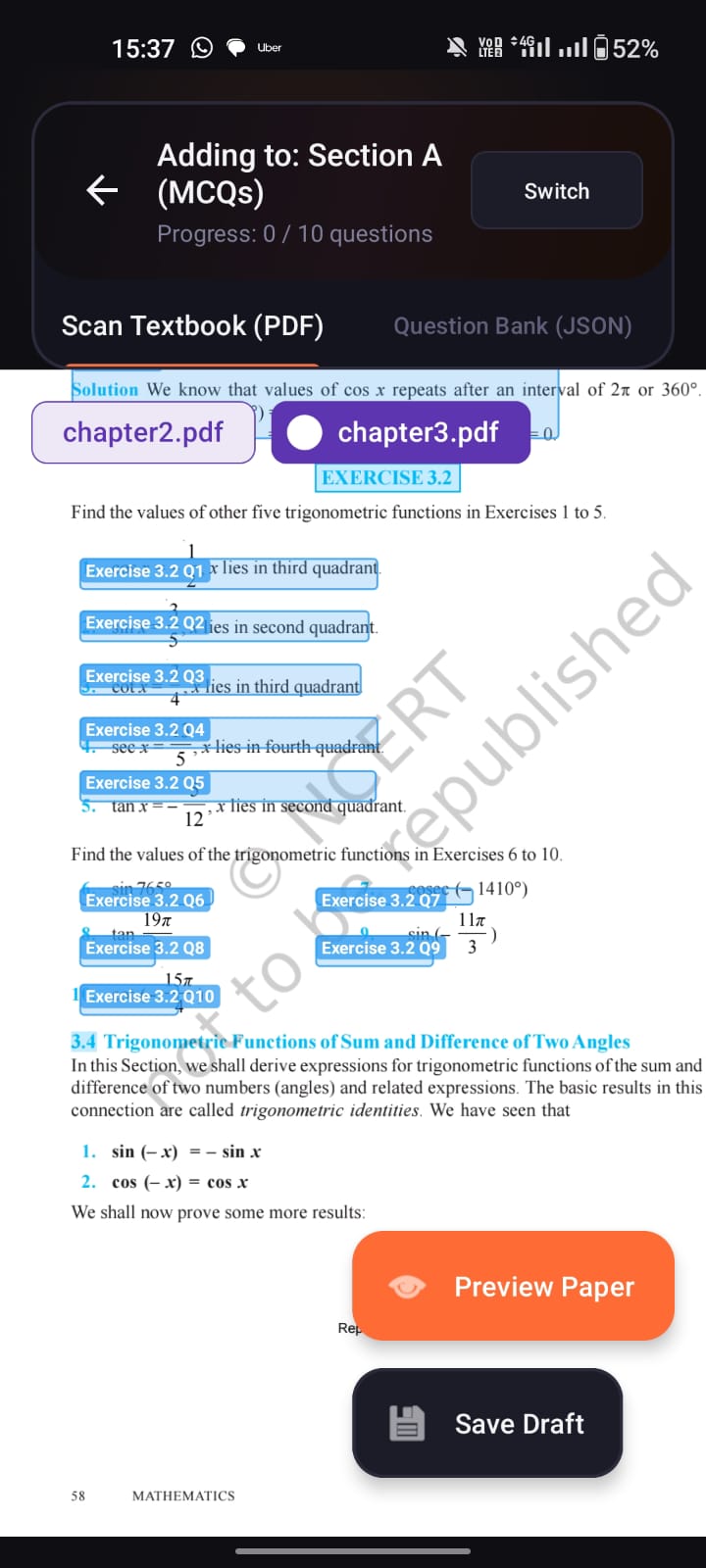 Question Picker Screen